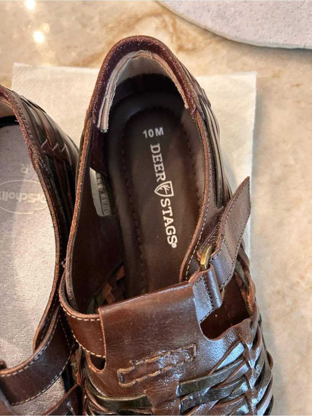 Deer Stags Men's Dark Brown Woven Leather Sandals